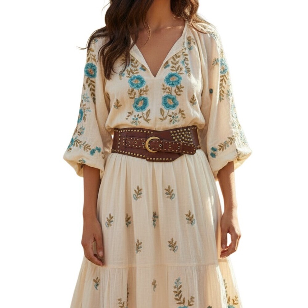 Brown Studded Leather Corset Belt Boho Wide Waist Statement Cinch